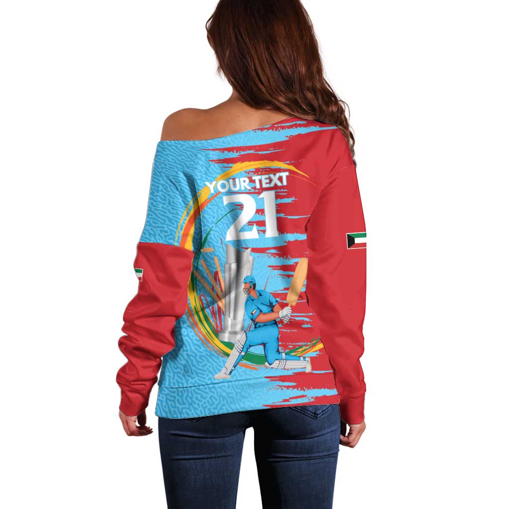 Custom Cricket Kuwait East Asia-Pacific Off Shoulder Sweater Kuwait Chase for Triumph - Wonder Print Shop
