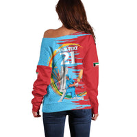 Custom Cricket Kuwait East Asia-Pacific Off Shoulder Sweater Kuwait Chase for Triumph - Wonder Print Shop