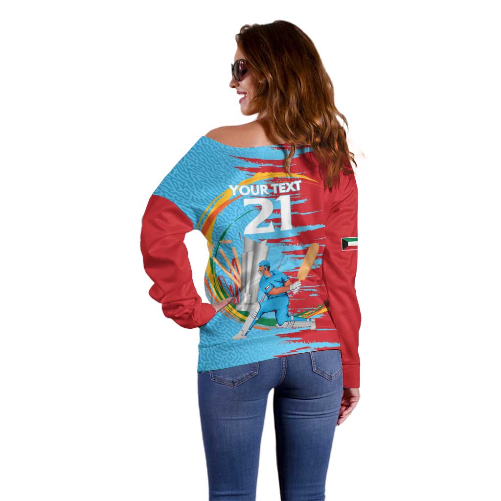 Custom Cricket Kuwait East Asia-Pacific Off Shoulder Sweater Kuwait Chase for Triumph - Wonder Print Shop