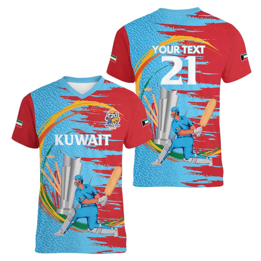 Custom Cricket Kuwait East Asia-Pacific Women V-Neck T-Shirt Kuwait Chase for Triumph - Wonder Print Shop
