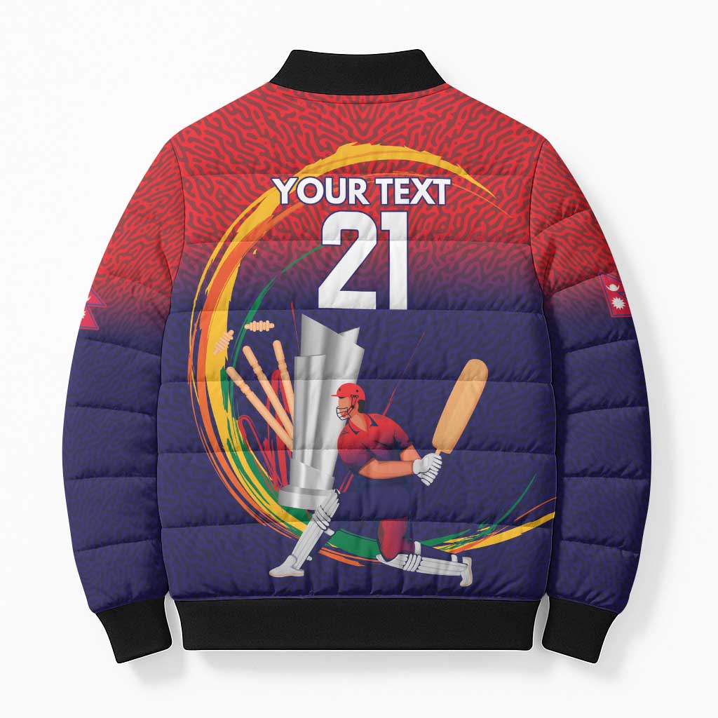 Custom Cricket Nepal East Asia-Pacific Bomber Puffer Jacket Nepal Cricket Crown Quest - Wonder Print Shop