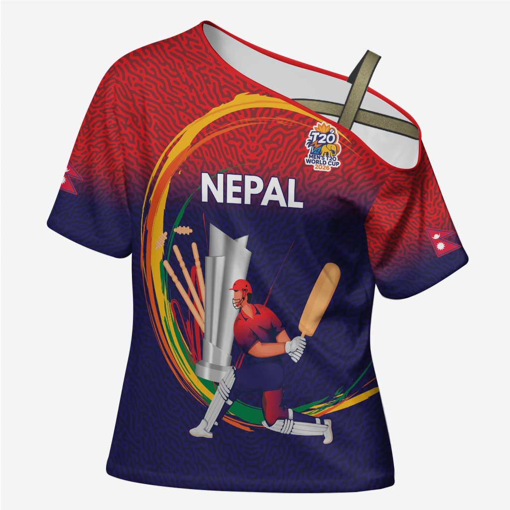 Custom Cricket Nepal East Asia-Pacific Cross Shoulder Shirt Nepal Cricket Crown Quest - Wonder Print Shop