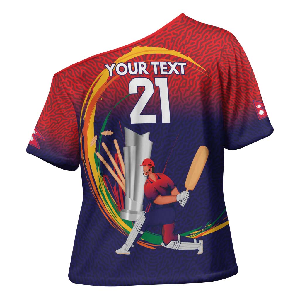 Custom Cricket Nepal East Asia-Pacific Cross Shoulder Shirt Nepal Cricket Crown Quest - Wonder Print Shop
