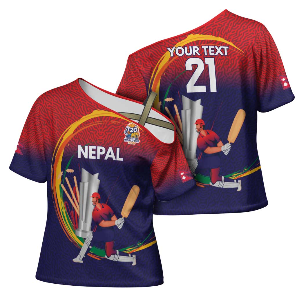 Custom Cricket Nepal East Asia-Pacific Cross Shoulder Shirt Nepal Cricket Crown Quest - Wonder Print Shop