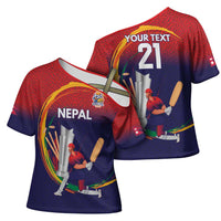Custom Cricket Nepal East Asia-Pacific Cross Shoulder Shirt Nepal Cricket Crown Quest - Wonder Print Shop