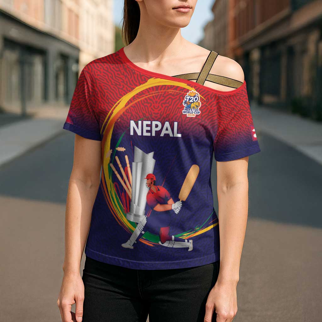 Custom Cricket Nepal East Asia-Pacific Cross Shoulder Shirt Nepal Cricket Crown Quest - Wonder Print Shop