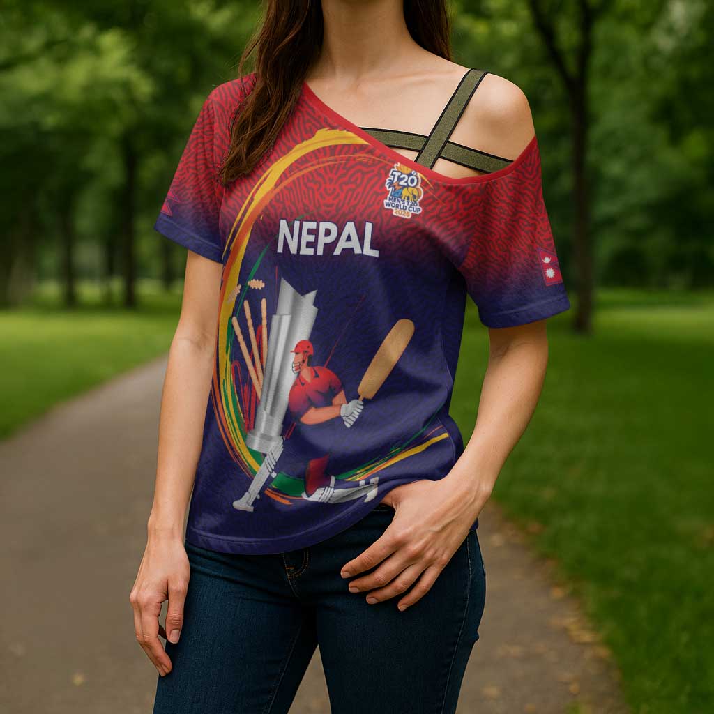 Custom Cricket Nepal East Asia-Pacific Cross Shoulder Shirt Nepal Cricket Crown Quest - Wonder Print Shop