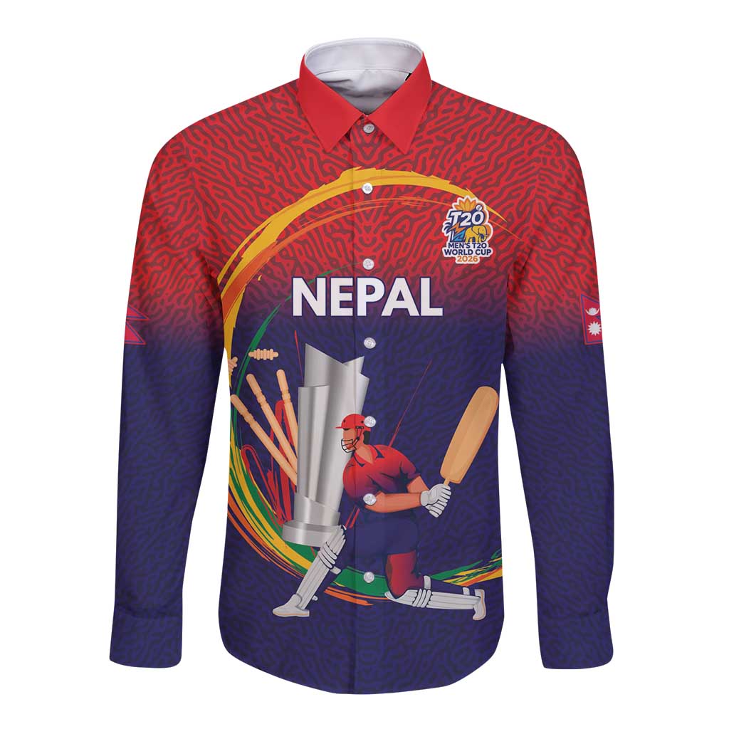 Custom Cricket Nepal East Asia-Pacific Long Sleeve Button Shirt Nepal Cricket Crown Quest - Wonder Print Shop