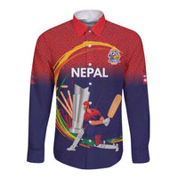 Custom Cricket Nepal East Asia-Pacific Long Sleeve Button Shirt Nepal Cricket Crown Quest - Wonder Print Shop