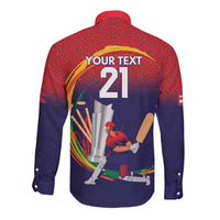 Custom Cricket Nepal East Asia-Pacific Long Sleeve Button Shirt Nepal Cricket Crown Quest - Wonder Print Shop