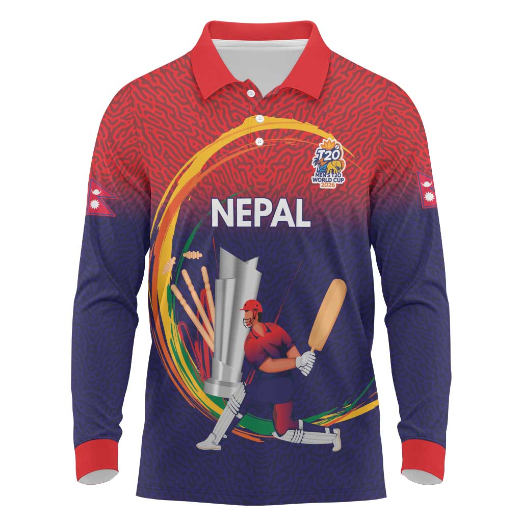 Custom Cricket Nepal East Asia-Pacific Long Sleeve Polo Shirt Nepal Cricket Crown Quest - Wonder Print Shop