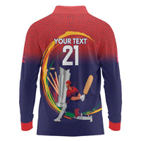 Custom Cricket Nepal East Asia-Pacific Long Sleeve Polo Shirt Nepal Cricket Crown Quest - Wonder Print Shop