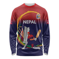 Custom Cricket Nepal East Asia-Pacific Long Sleeve Shirt Nepal Cricket Crown Quest - Wonder Print Shop