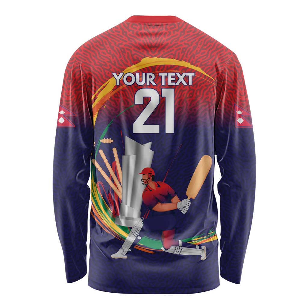 Custom Cricket Nepal East Asia-Pacific Long Sleeve Shirt Nepal Cricket Crown Quest - Wonder Print Shop