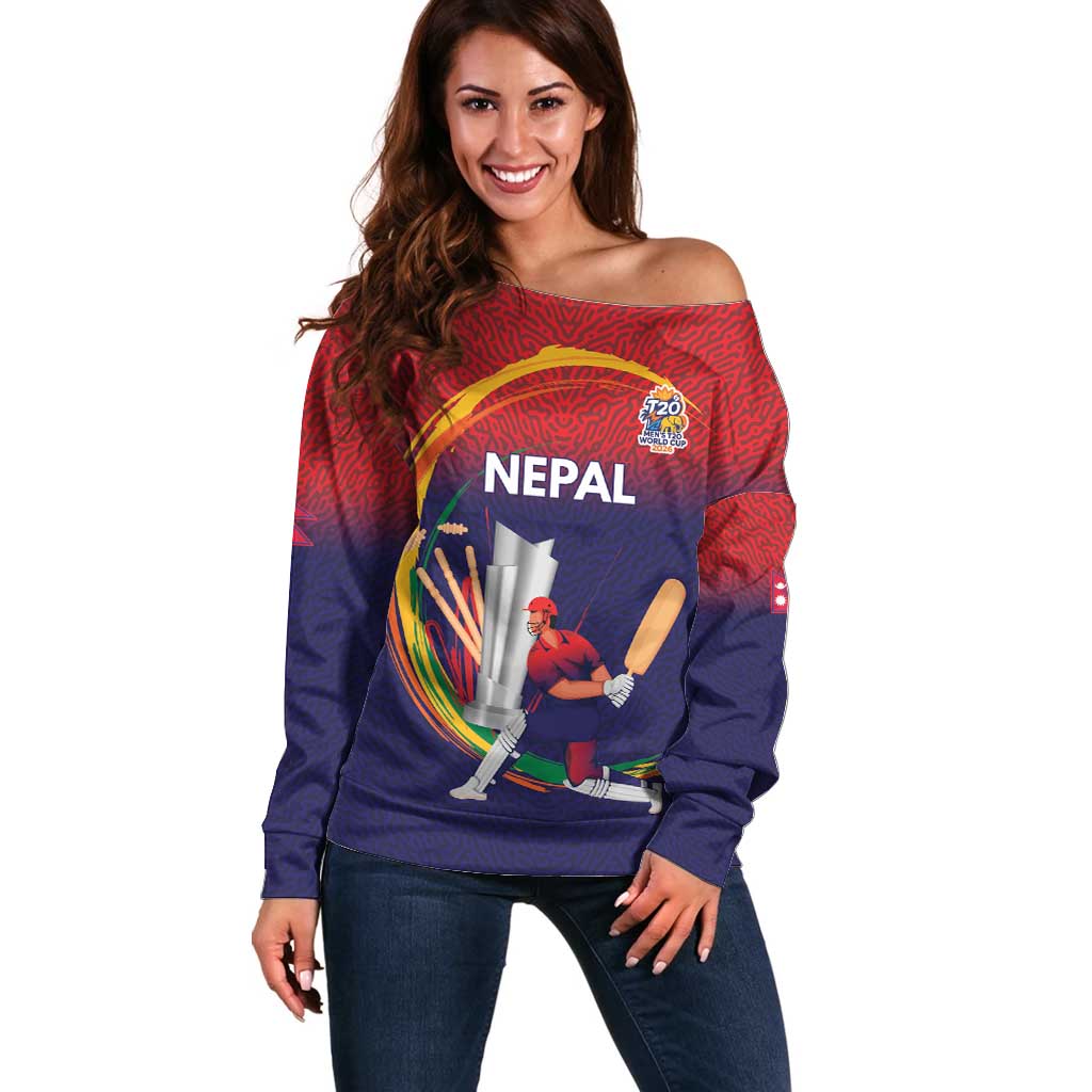 Custom Cricket Nepal East Asia-Pacific Off Shoulder Sweater Nepal Cricket Crown Quest - Wonder Print Shop