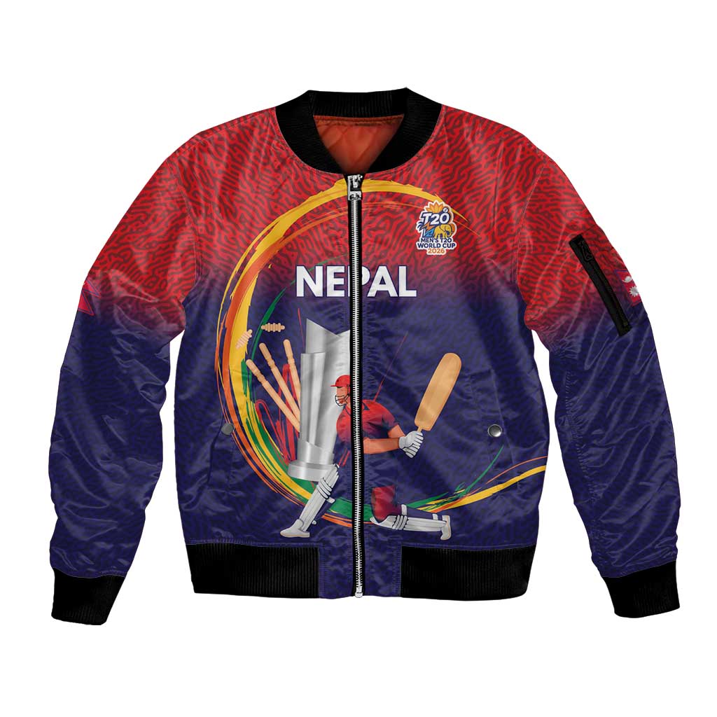 Custom Cricket Nepal East Asia-Pacific Sleeve Zip Bomber Jacket Nepal Cricket Crown Quest - Wonder Print Shop