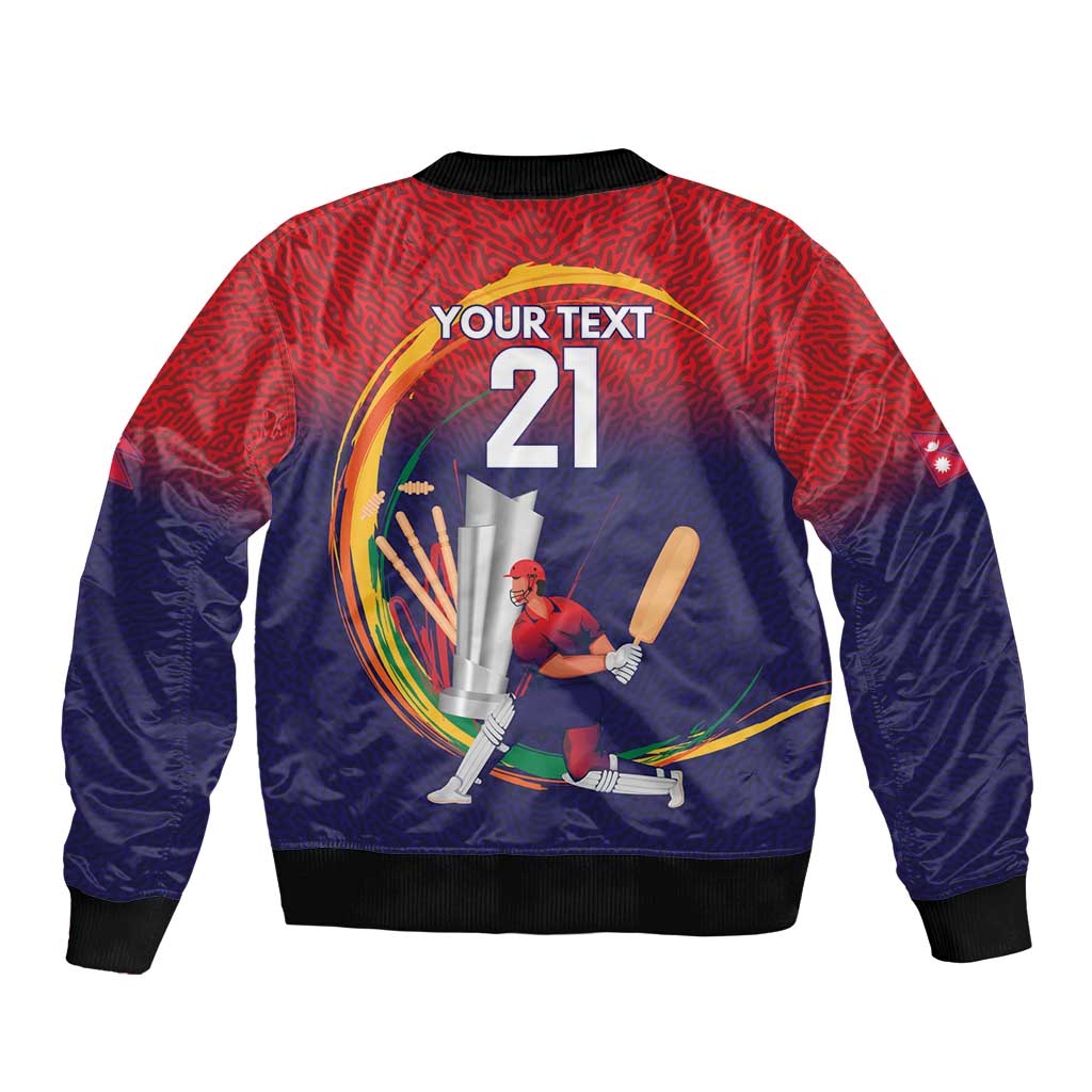Custom Cricket Nepal East Asia-Pacific Sleeve Zip Bomber Jacket Nepal Cricket Crown Quest - Wonder Print Shop