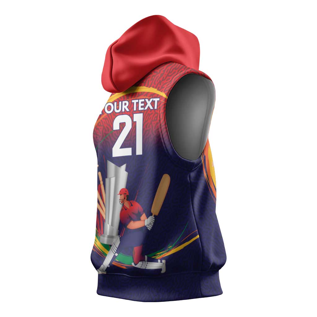 Custom Cricket Nepal East Asia-Pacific Sleeveless Hoodie Nepal Cricket Crown Quest - Wonder Print Shop