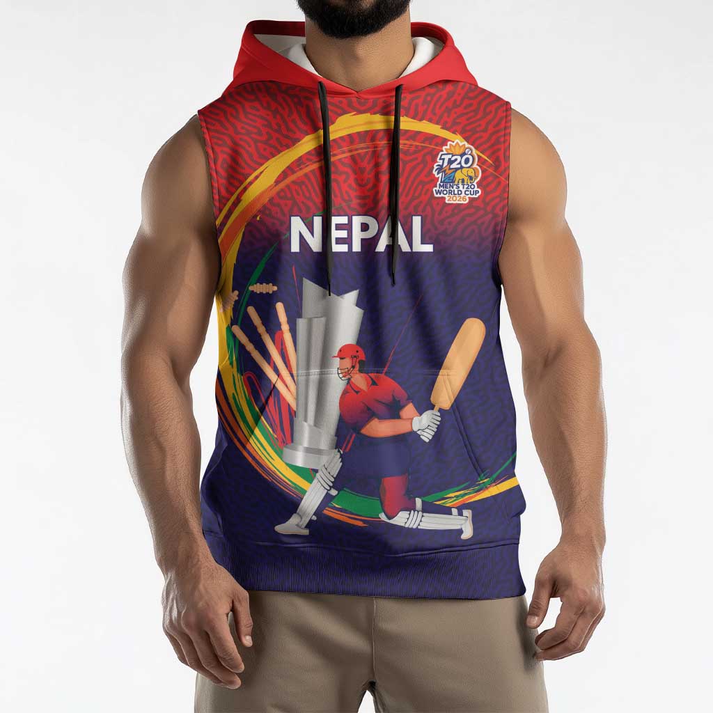 Custom Cricket Nepal East Asia-Pacific Sleeveless Hoodie Nepal Cricket Crown Quest - Wonder Print Shop
