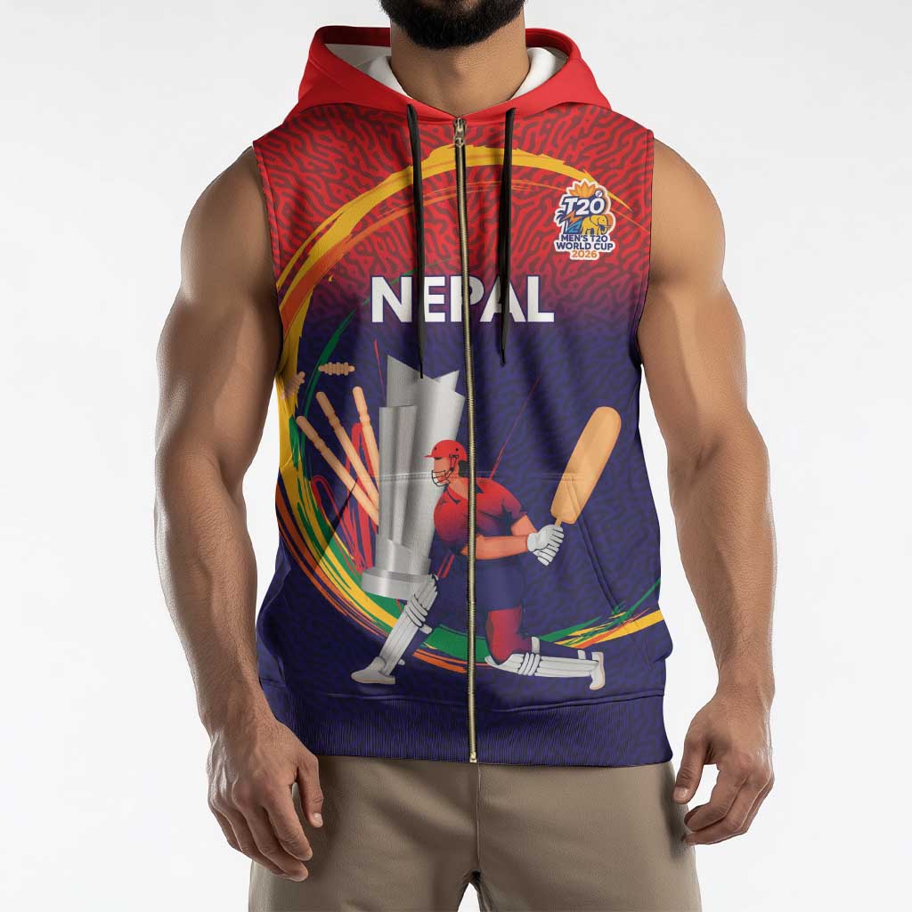Custom Cricket Nepal East Asia-Pacific Sleeveless Zip Hoodie Nepal Cricket Crown Quest - Wonder Print Shop
