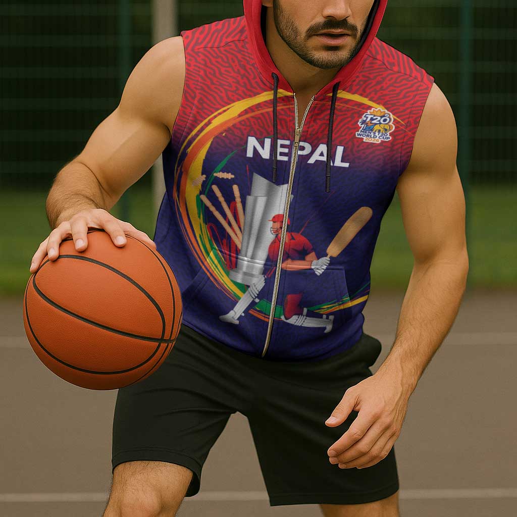 Custom Cricket Nepal East Asia-Pacific Sleeveless Zip Hoodie Nepal Cricket Crown Quest - Wonder Print Shop