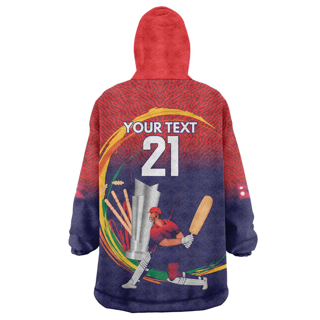 Custom Cricket Nepal East Asia-Pacific Wearable Blanket Hoodie Nepal Cricket Crown Quest - Wonder Print Shop