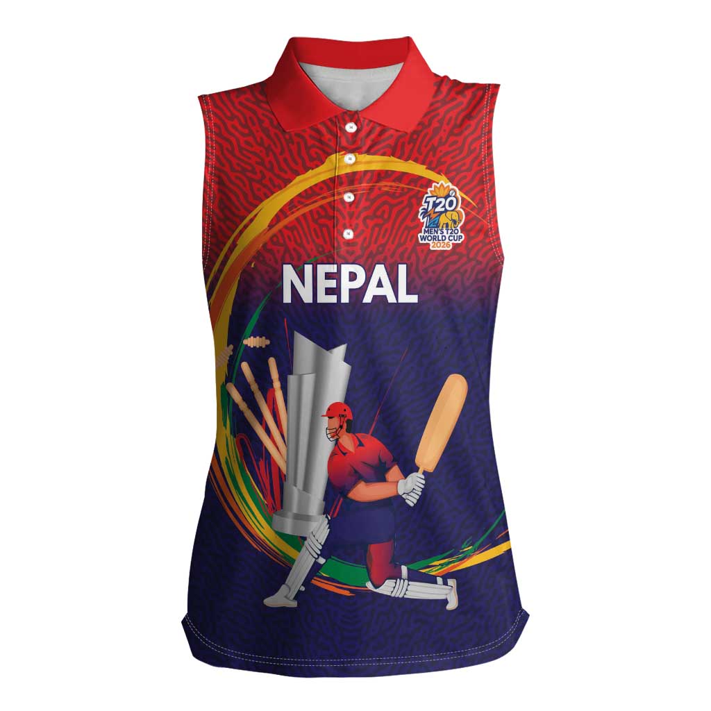 Custom Cricket Nepal East Asia-Pacific Women Sleeveless Polo Shirt Nepal Cricket Crown Quest - Wonder Print Shop