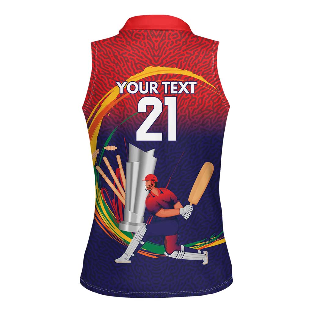 Custom Cricket Nepal East Asia-Pacific Women Sleeveless Polo Shirt Nepal Cricket Crown Quest - Wonder Print Shop