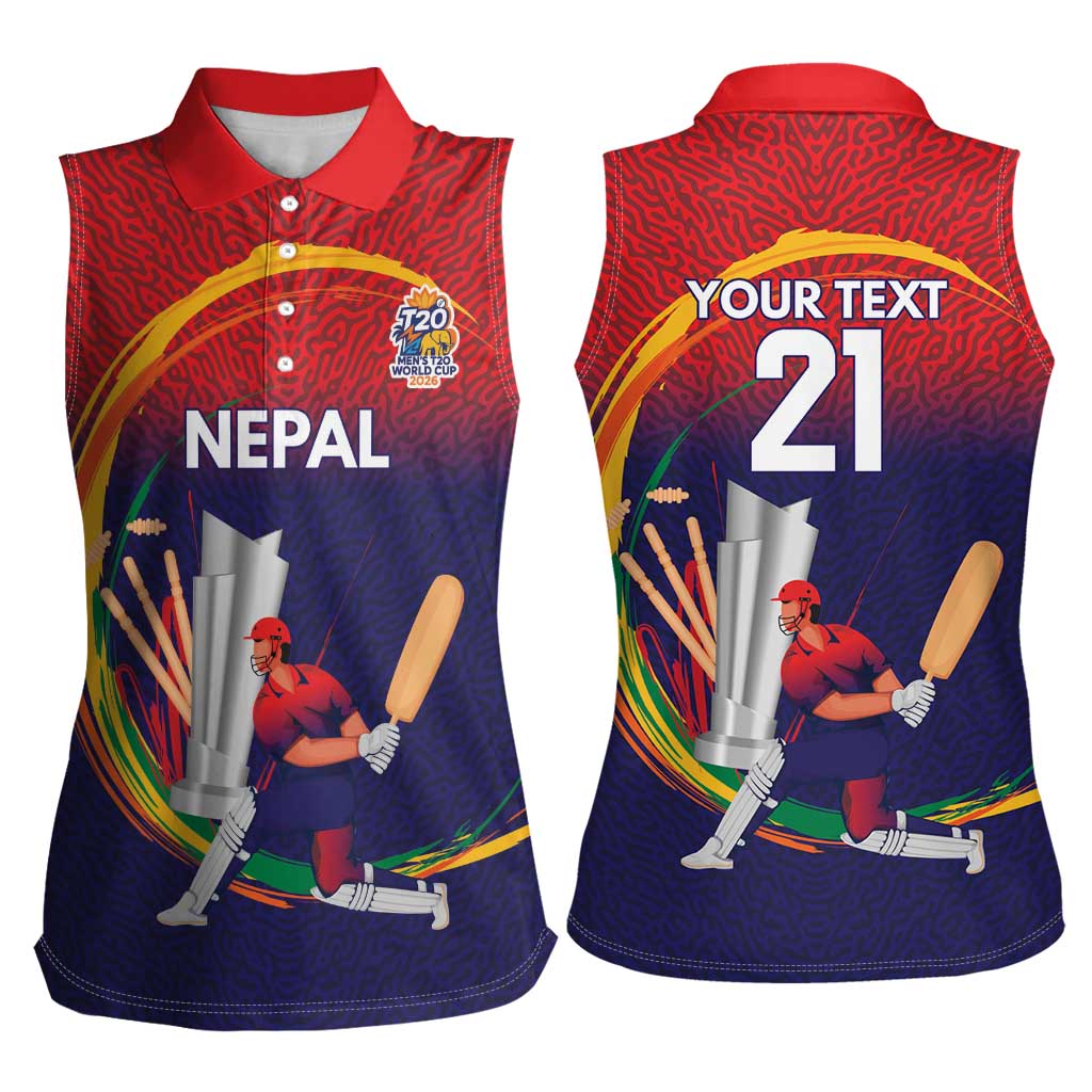 Custom Cricket Nepal East Asia-Pacific Women Sleeveless Polo Shirt Nepal Cricket Crown Quest - Wonder Print Shop