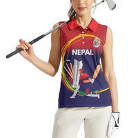 Custom Cricket Nepal East Asia-Pacific Women Sleeveless Polo Shirt Nepal Cricket Crown Quest - Wonder Print Shop