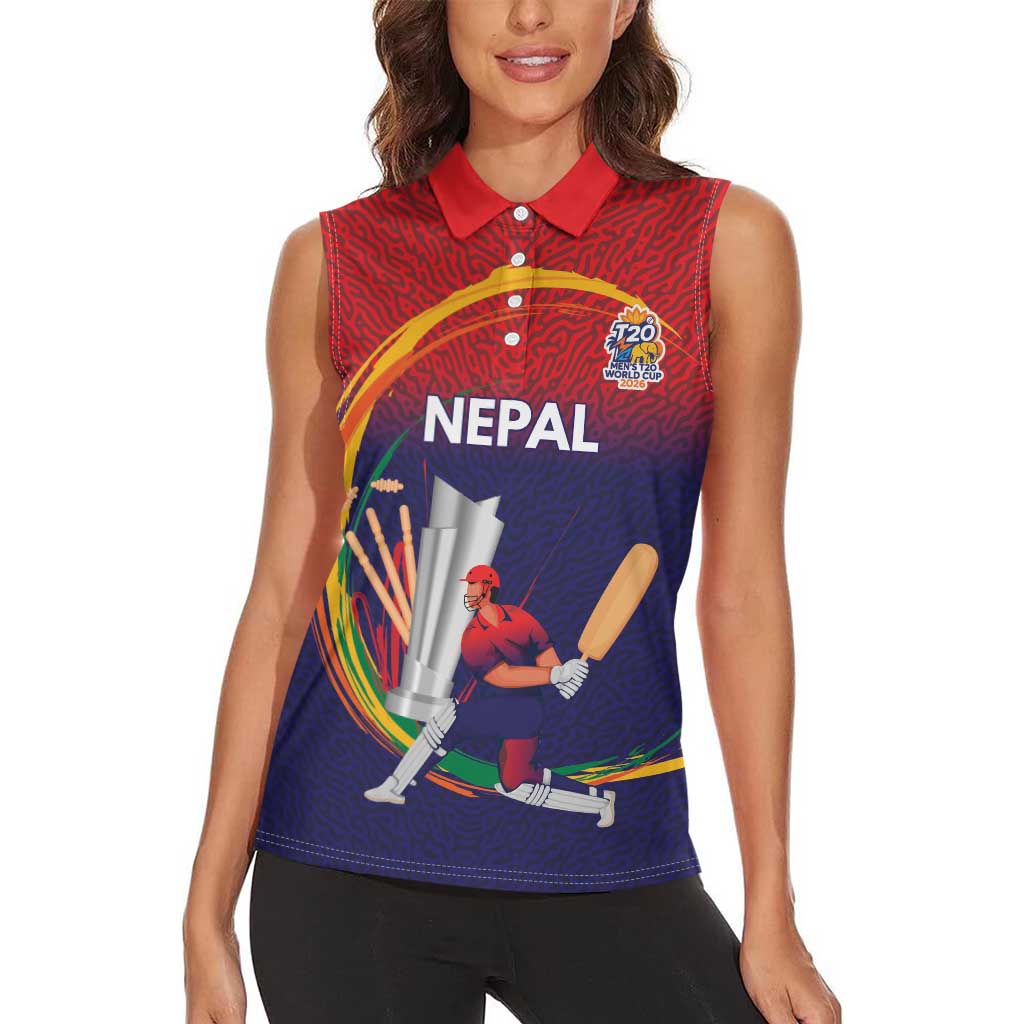 Custom Cricket Nepal East Asia-Pacific Women Sleeveless Polo Shirt Nepal Cricket Crown Quest - Wonder Print Shop