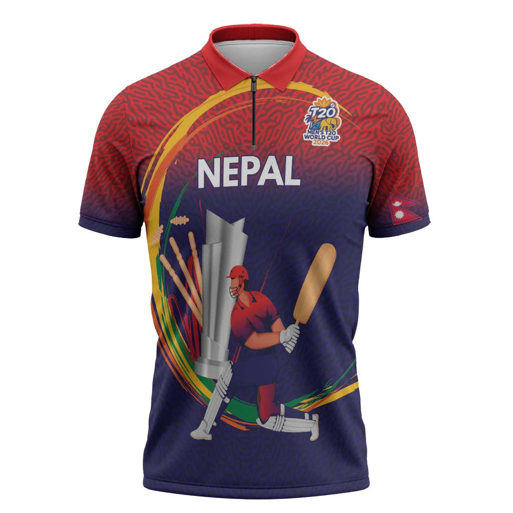 Custom Cricket Nepal East Asia-Pacific Zipper Polo Shirt Nepal Cricket Crown Quest - Wonder Print Shop