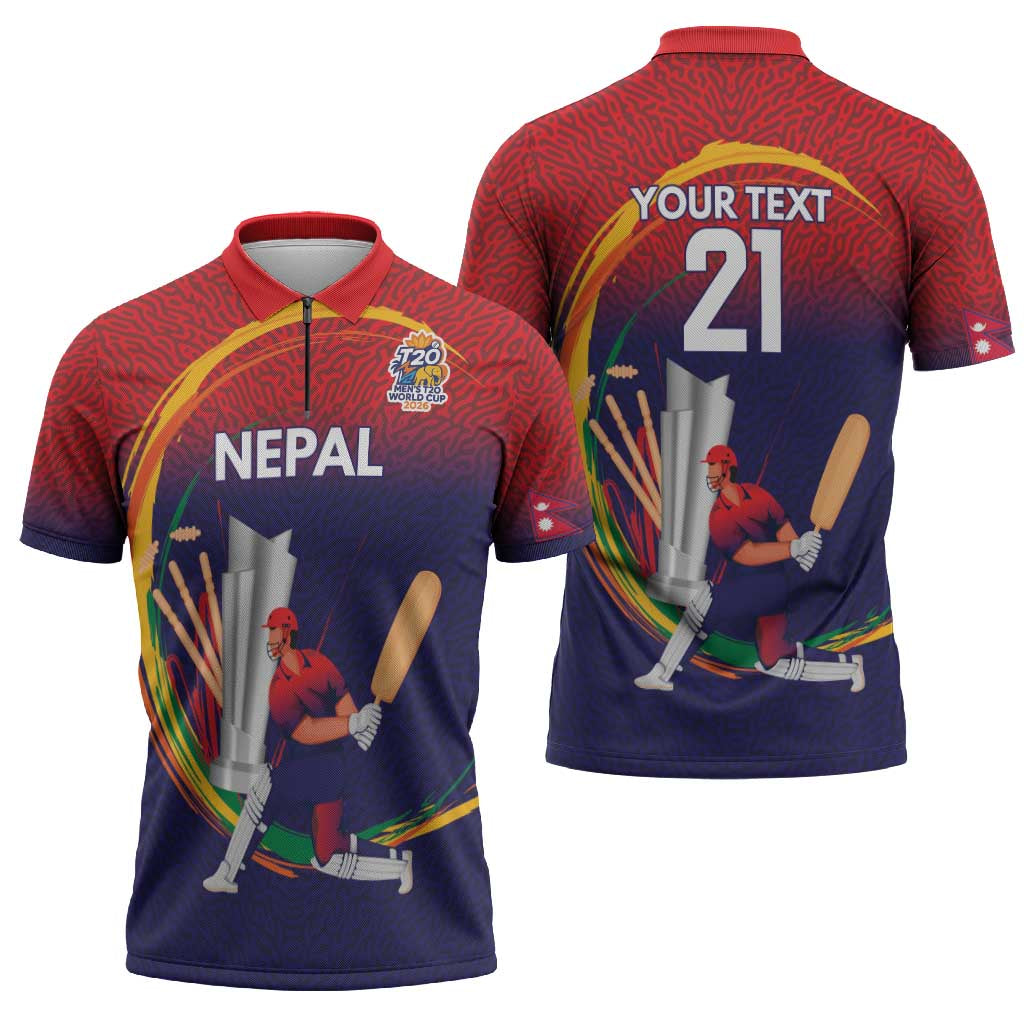 Custom Cricket Nepal East Asia-Pacific Zipper Polo Shirt Nepal Cricket Crown Quest - Wonder Print Shop