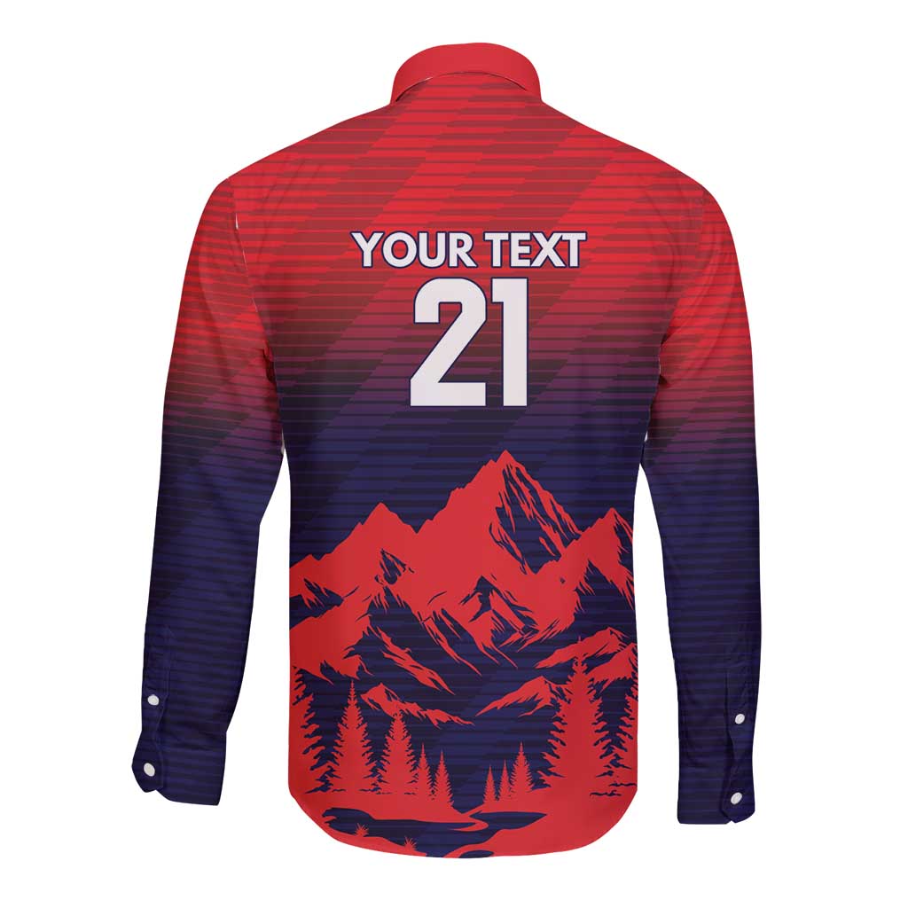 Custom Cricket Nepal East Asia-Pacific Long Sleeve Button Shirt Nepal Rhinos Twenty20 - Wonder Print Shop