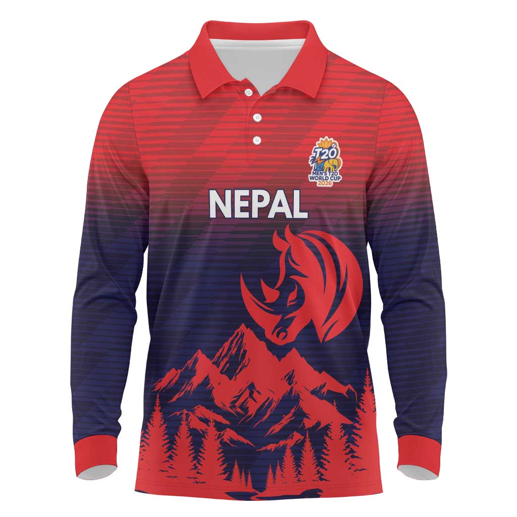 Custom Cricket Nepal East Asia-Pacific Long Sleeve Polo Shirt Nepal Rhinos Twenty20 - Wonder Print Shop