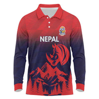 Custom Cricket Nepal East Asia-Pacific Long Sleeve Polo Shirt Nepal Rhinos Twenty20 - Wonder Print Shop