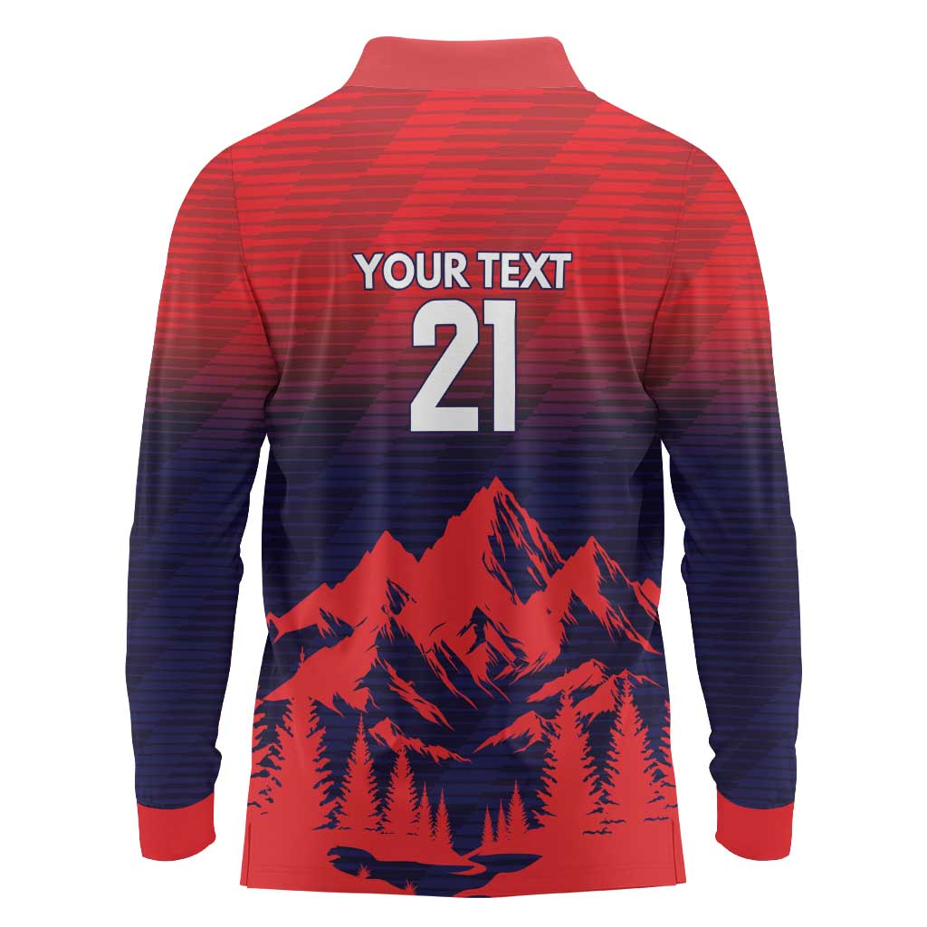 Custom Cricket Nepal East Asia-Pacific Long Sleeve Polo Shirt Nepal Rhinos Twenty20 - Wonder Print Shop