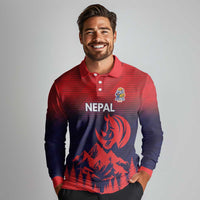 Custom Cricket Nepal East Asia-Pacific Long Sleeve Polo Shirt Nepal Rhinos Twenty20 - Wonder Print Shop