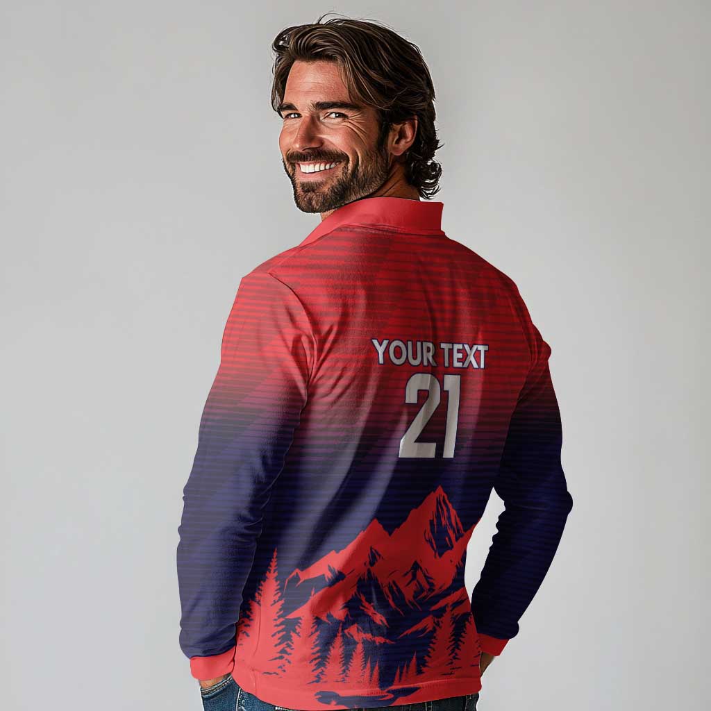 Custom Cricket Nepal East Asia-Pacific Long Sleeve Polo Shirt Nepal Rhinos Twenty20 - Wonder Print Shop