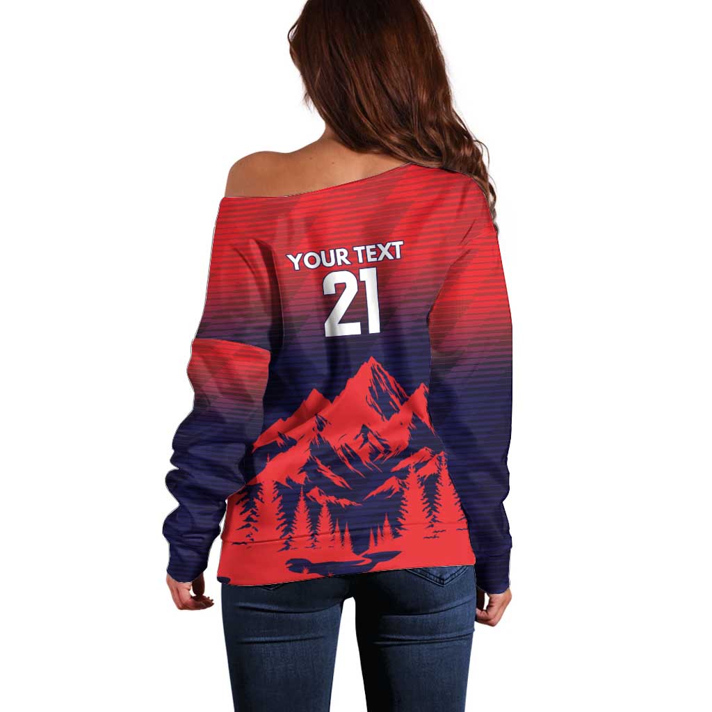 Custom Cricket Nepal East Asia-Pacific Off Shoulder Sweater Nepal Rhinos Twenty20 - Wonder Print Shop
