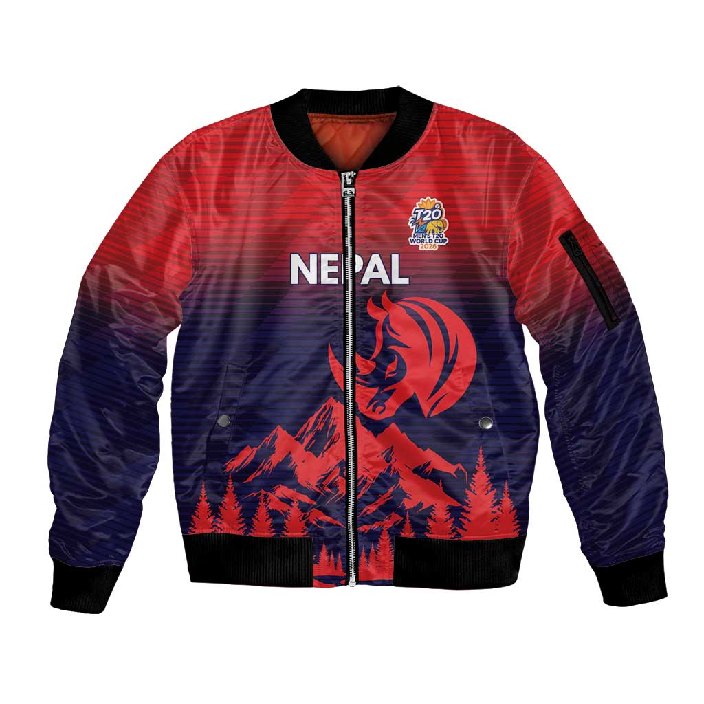 Custom Cricket Nepal East Asia-Pacific Sleeve Zip Bomber Jacket Nepal Rhinos Twenty20 - Wonder Print Shop