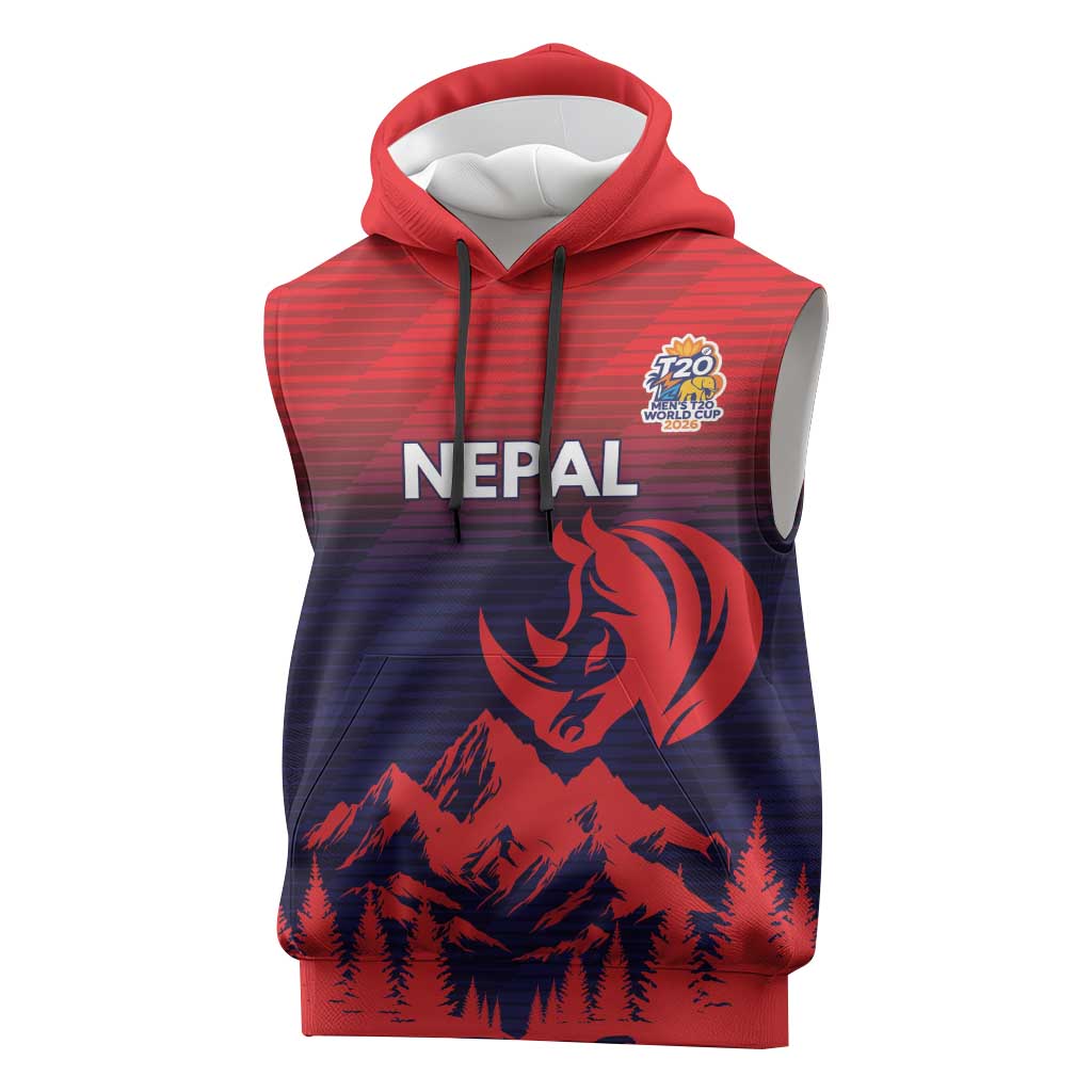 Custom Cricket Nepal East Asia-Pacific Sleeveless Hoodie Nepal Rhinos Twenty20 - Wonder Print Shop