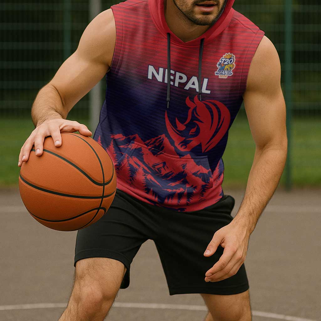 Custom Cricket Nepal East Asia-Pacific Sleeveless Hoodie Nepal Rhinos Twenty20 - Wonder Print Shop