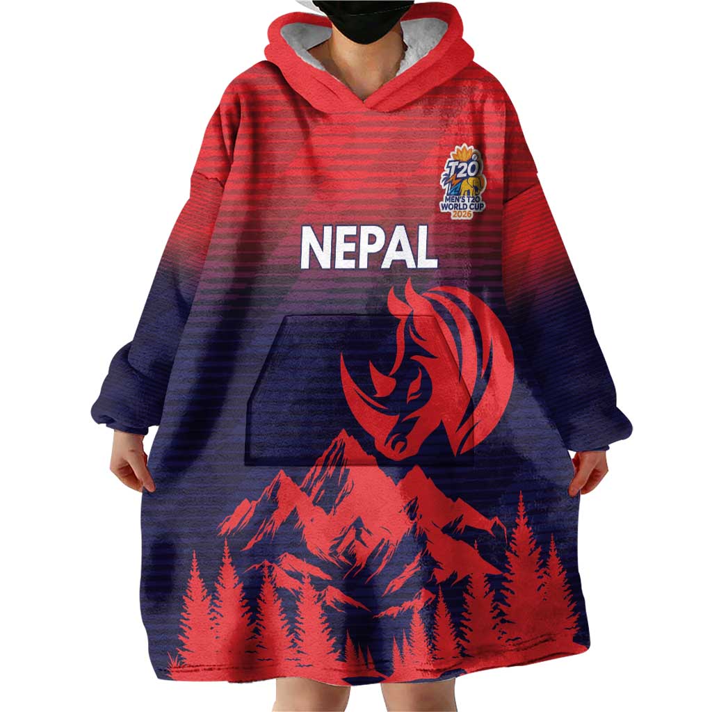Custom Cricket Nepal East Asia-Pacific Wearable Blanket Hoodie Nepal Rhinos Twenty20 - Wonder Print Shop