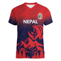Custom Cricket Nepal East Asia-Pacific Women V-Neck T-Shirt Nepal Rhinos Twenty20 - Wonder Print Shop