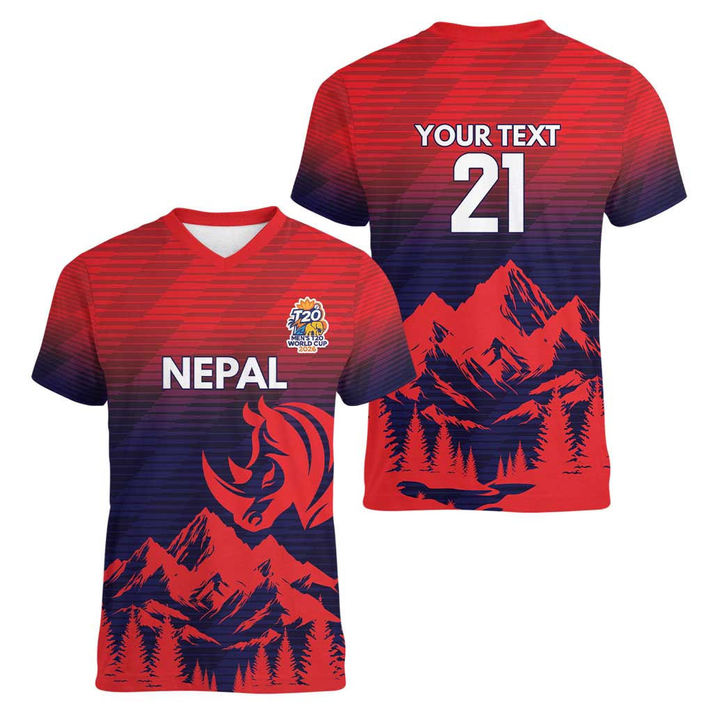 Custom Cricket Nepal East Asia-Pacific Women V-Neck T-Shirt Nepal Rhinos Twenty20 - Wonder Print Shop