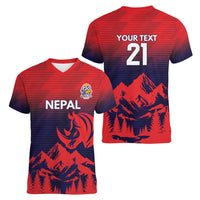 Custom Cricket Nepal East Asia-Pacific Women V-Neck T-Shirt Nepal Rhinos Twenty20 - Wonder Print Shop