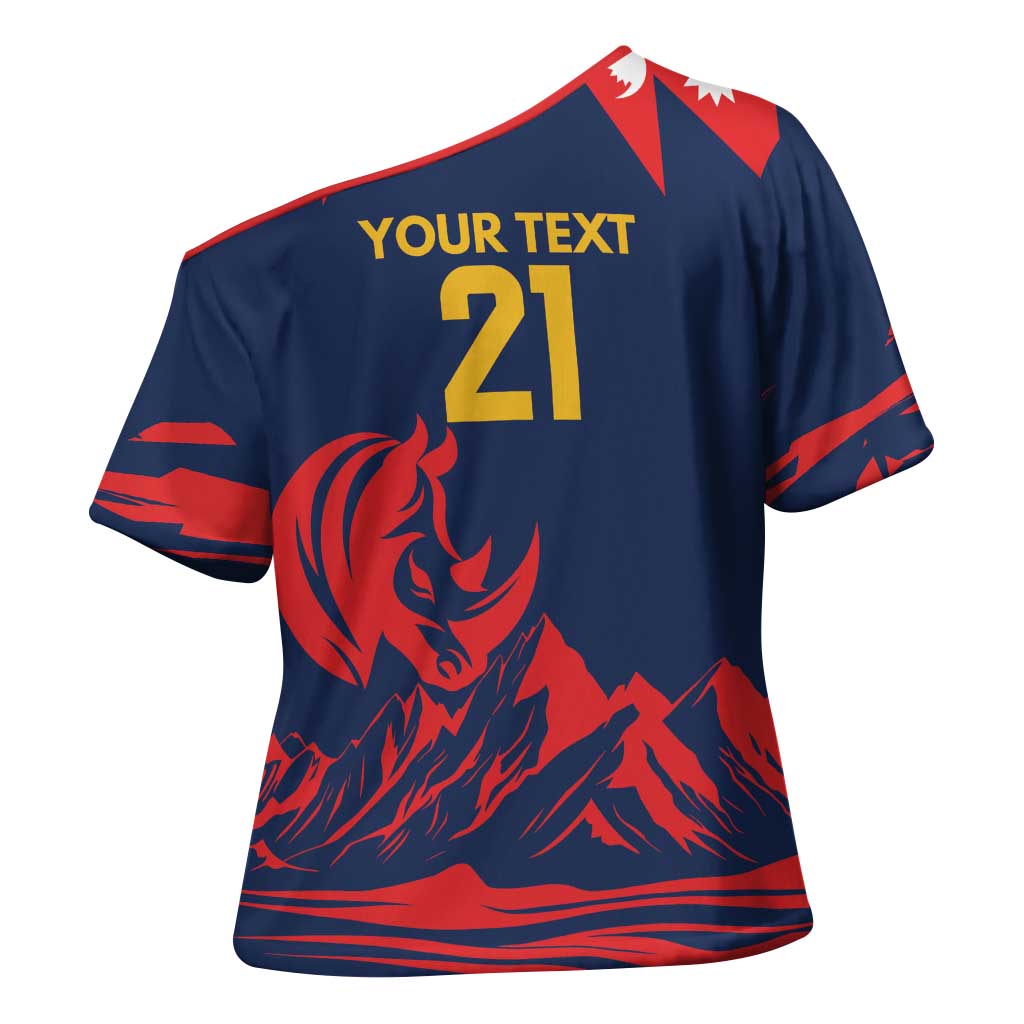 Custom Cricket Nepal East Asia-Pacific Cross Shoulder Shirt Nepal Rhinos Champions - Wonder Print Shop