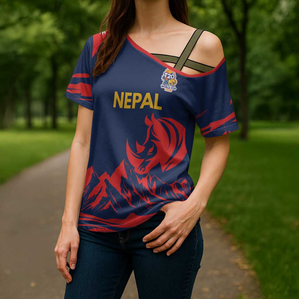 Custom Cricket Nepal East Asia-Pacific Cross Shoulder Shirt Nepal Rhinos Champions - Wonder Print Shop