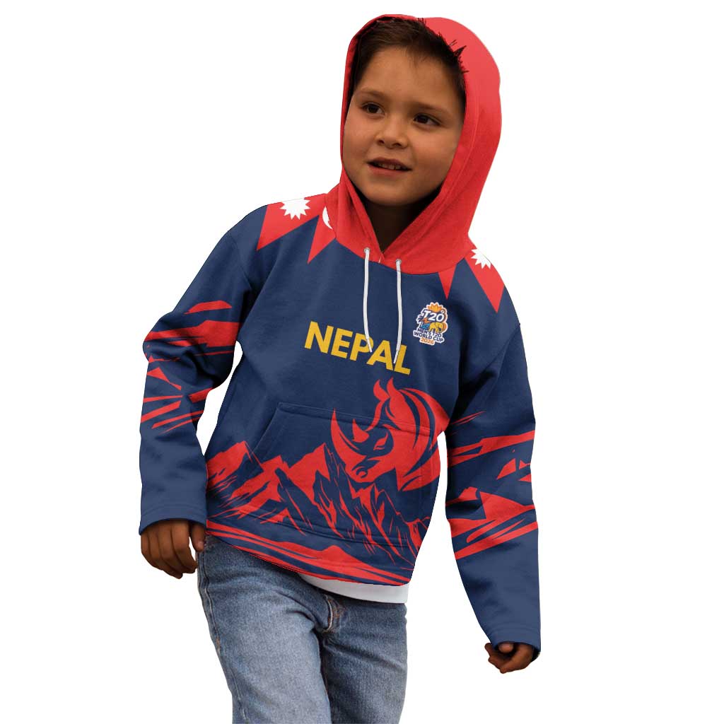 Custom Cricket Nepal East Asia-Pacific Kid Hoodie Nepal Rhinos Champions - Wonder Print Shop